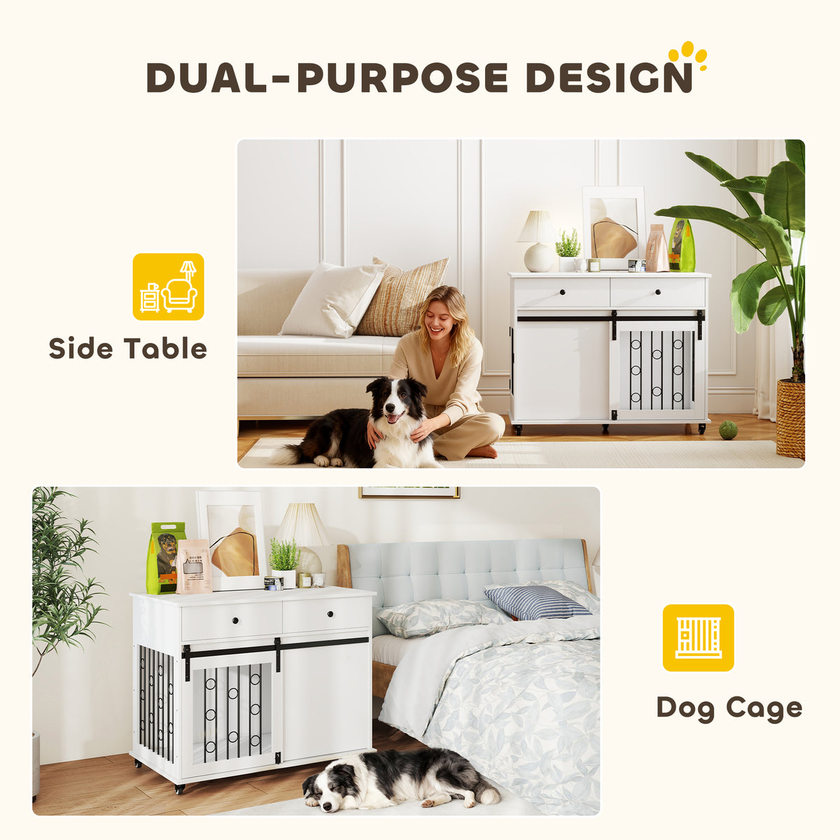 39" Dog Crate Furniture, Dog Kennel Indoor with 2 Drawers, Wheels, Sliding Door, Dog Cage for Medium Large Dogs, Oak