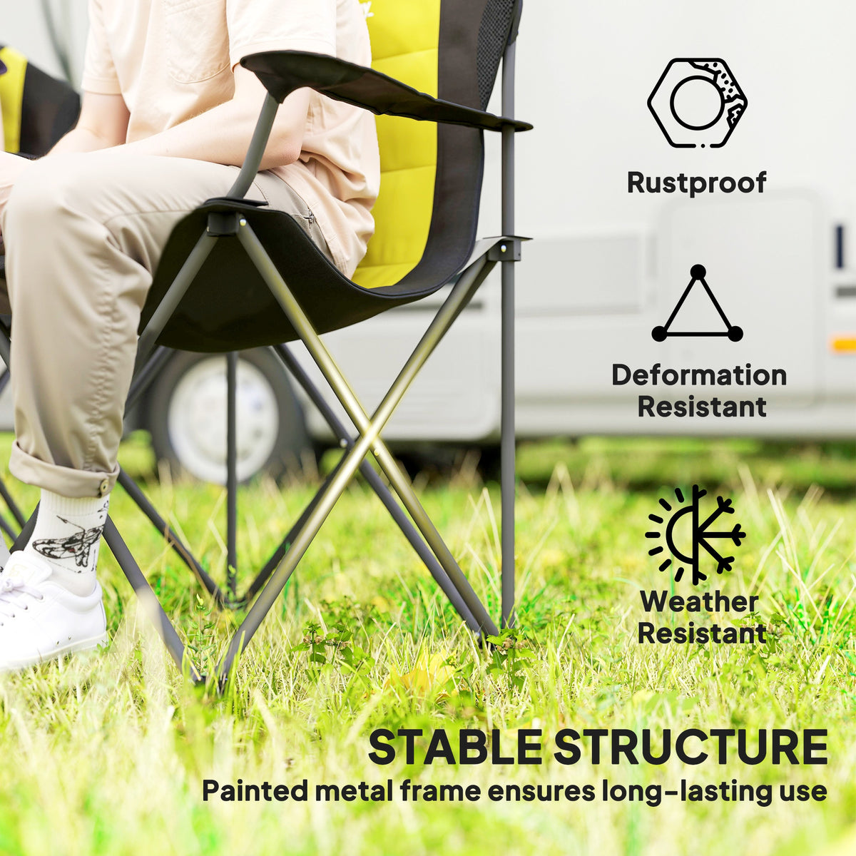 2 Pack Folding Camping Chairs, High Back Folding Chairs w/ Cup Holder, Padded Camping Chairs for Outdoor Events, Cream