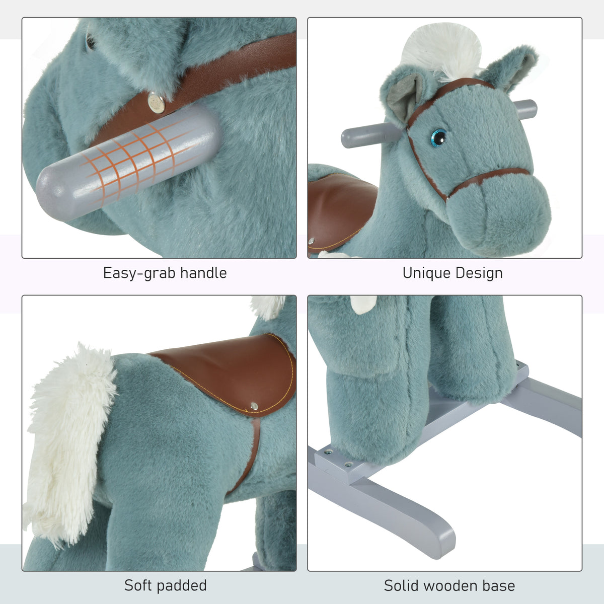 Qaba Kids Rocking Horse Plush Animal on Wooden Rockers with Sounds, Wooden Base and Bear Toy, Baby Rocking Chair