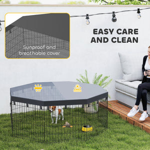 8 Panels Foldable Dog Playpen with Top Cover, 24" High