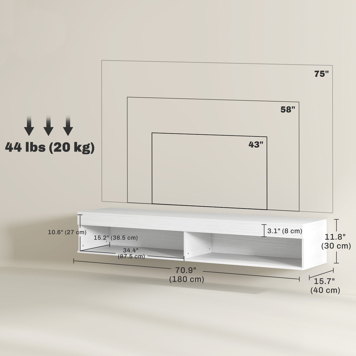 Modern Wall Mounted TV Stand with Storage and LED Lights for TVs up to 75" – view 9