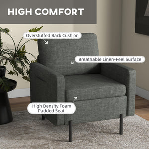 Accent Chair Modern Upholstered Armchair with Side Pockets and Cushion for Bedroom, Living Room, Beige – view 17