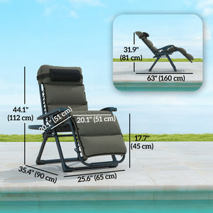 2pcs Reclining Zero Gravity Chair with Adjustable Backrest, Folding Garden Sun Lounger with Removable Cushion, Grey