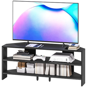 Corner TV Stand, Modern TV Table with 2 Open Shelves for 47 Inch TV, Entertainment Center for Living Room, Black
