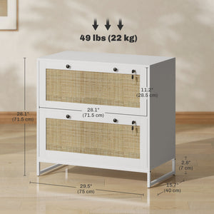 2-Drawer Filing Cabinet with Lock, Rattan File Cabinet with Adjustable Hanging Bar, Natural – view 17