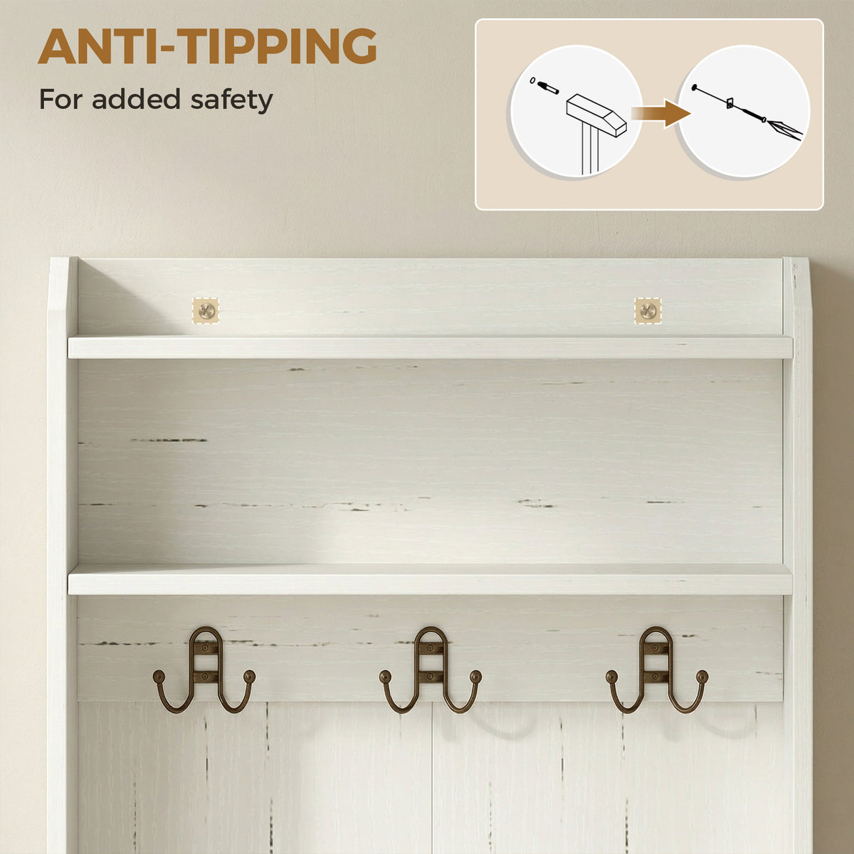 Modern Hall Tree with Shoe Storage Bench, Coat Rack and Shelves, White