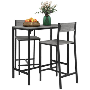Industrial Bar Table Set Counter Height 3 Piece and 2 High Back Stools Set Dining Table Set Natural Wood