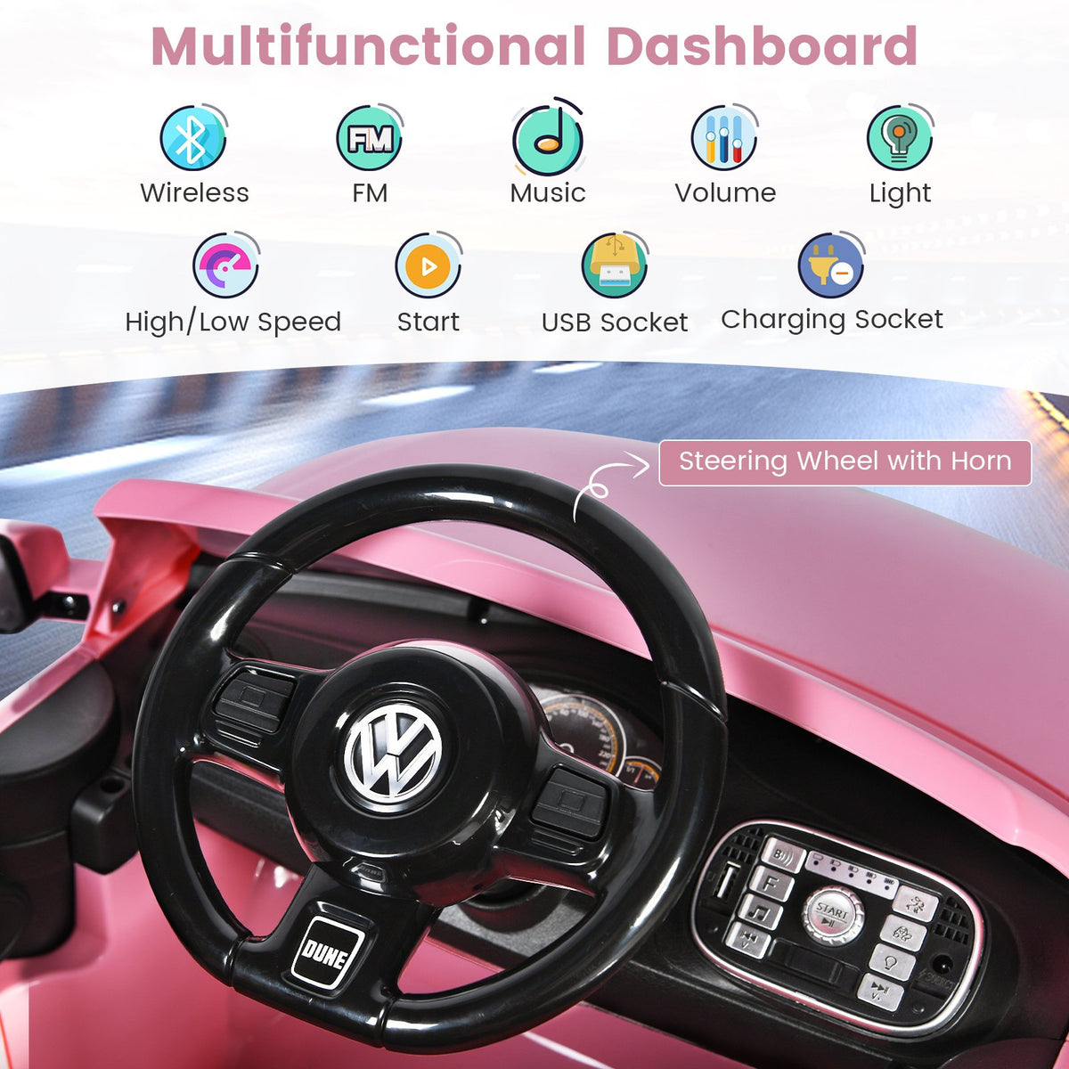 Volkswagen Beetle Kids Electric Ride On Car with Remote Control-Pink view 7