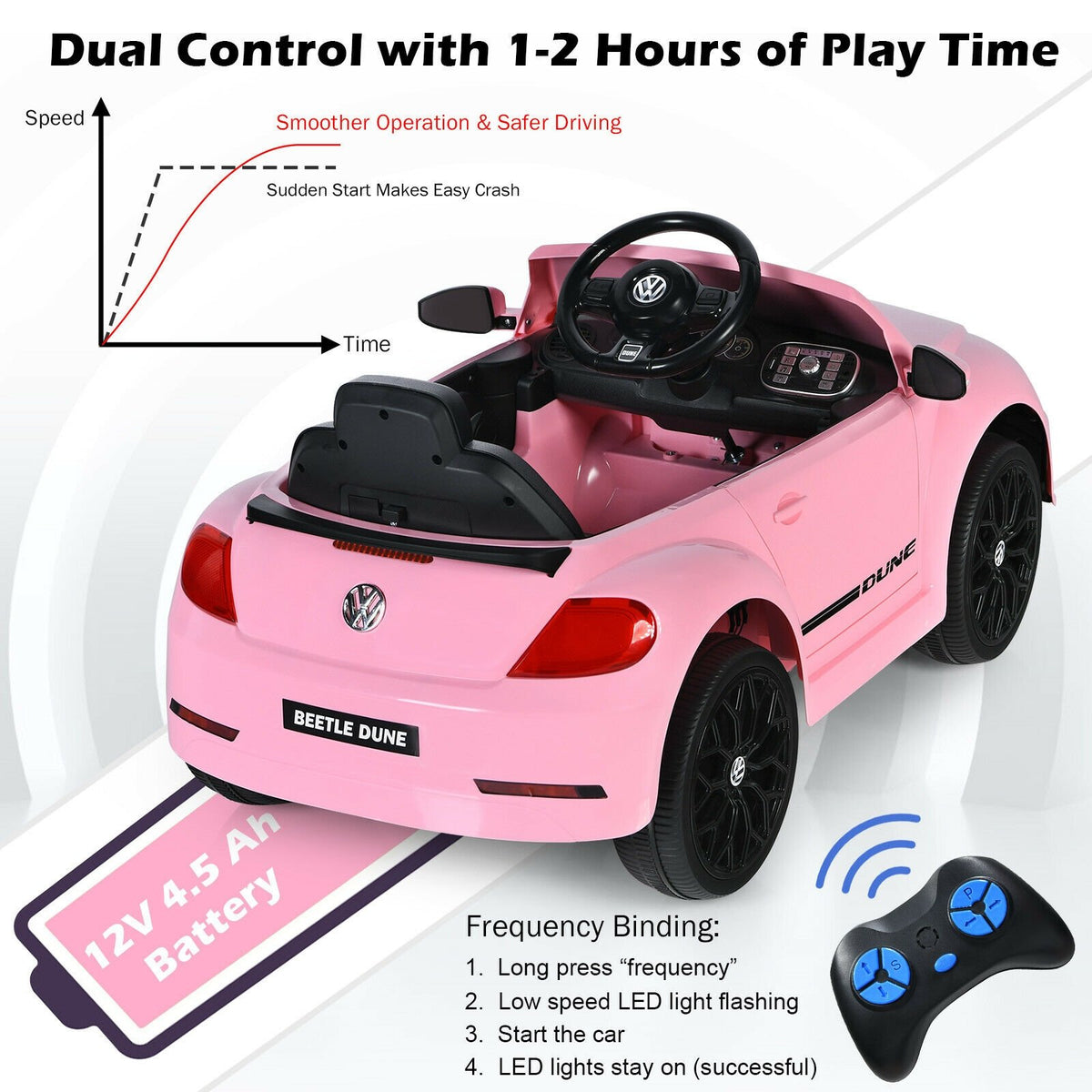 Volkswagen Beetle Kids Electric Ride On Car with Remote Control-Pink view 8