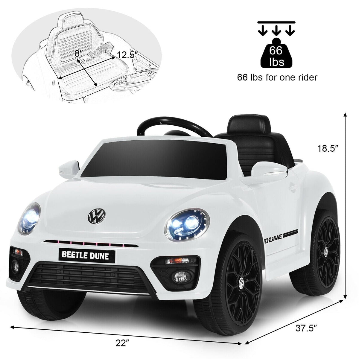Volkswagen Beetle Kids Electric Ride On Car with Remote Control-White view 4