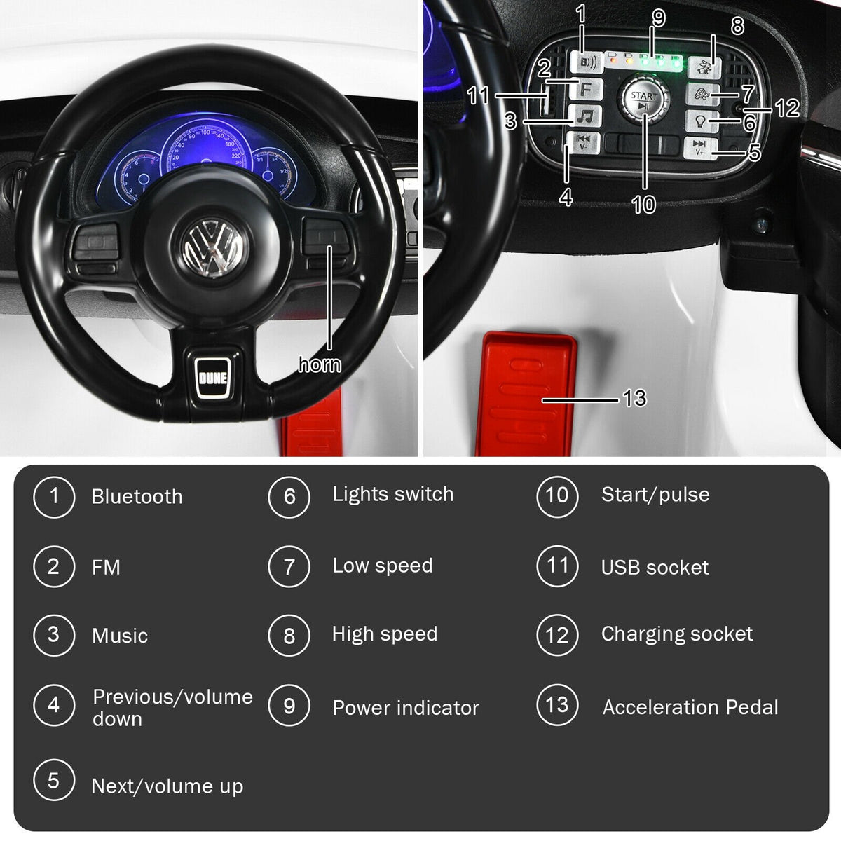 Volkswagen Beetle Kids Electric Ride On Car with Remote Control-White view 8