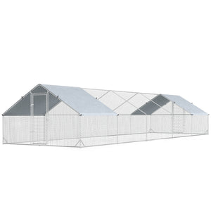 9.8' x 19.7' x 6.6' Chicken Coop Cage, Outdoor Hen House w/Cover & Lockable Door