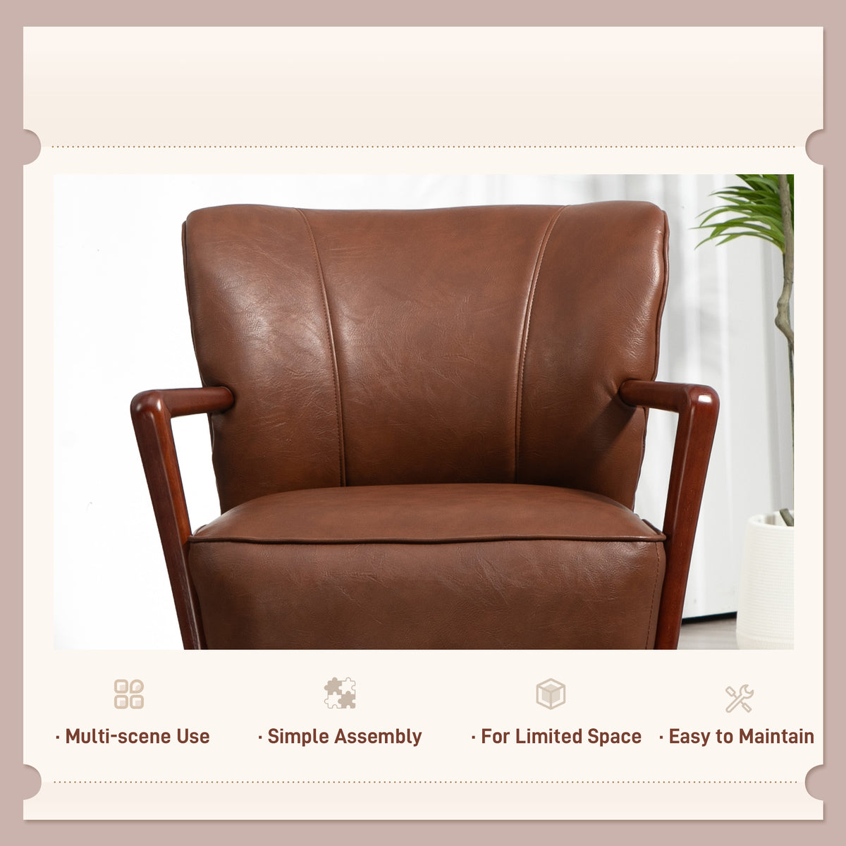 Accent Chair, Modern Armchair, Faux Leather Upholstered Living Room Chair with Wood Legs and Wide Padded – view 12