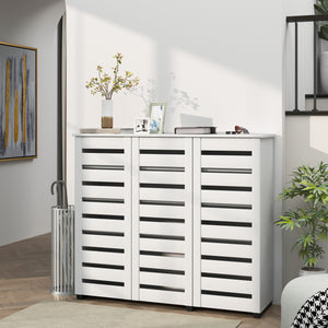 Narrow Shoe Cabinet with Slatted Doors, Adjustable Shelves for 20 Pairs of Shoes – view 18