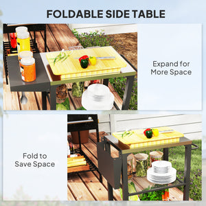 3-Shelf Outdoor Grill Cart Table with Side Handle, Stainless Steel Pizza Oven Stand on Wheels, Black – view 11