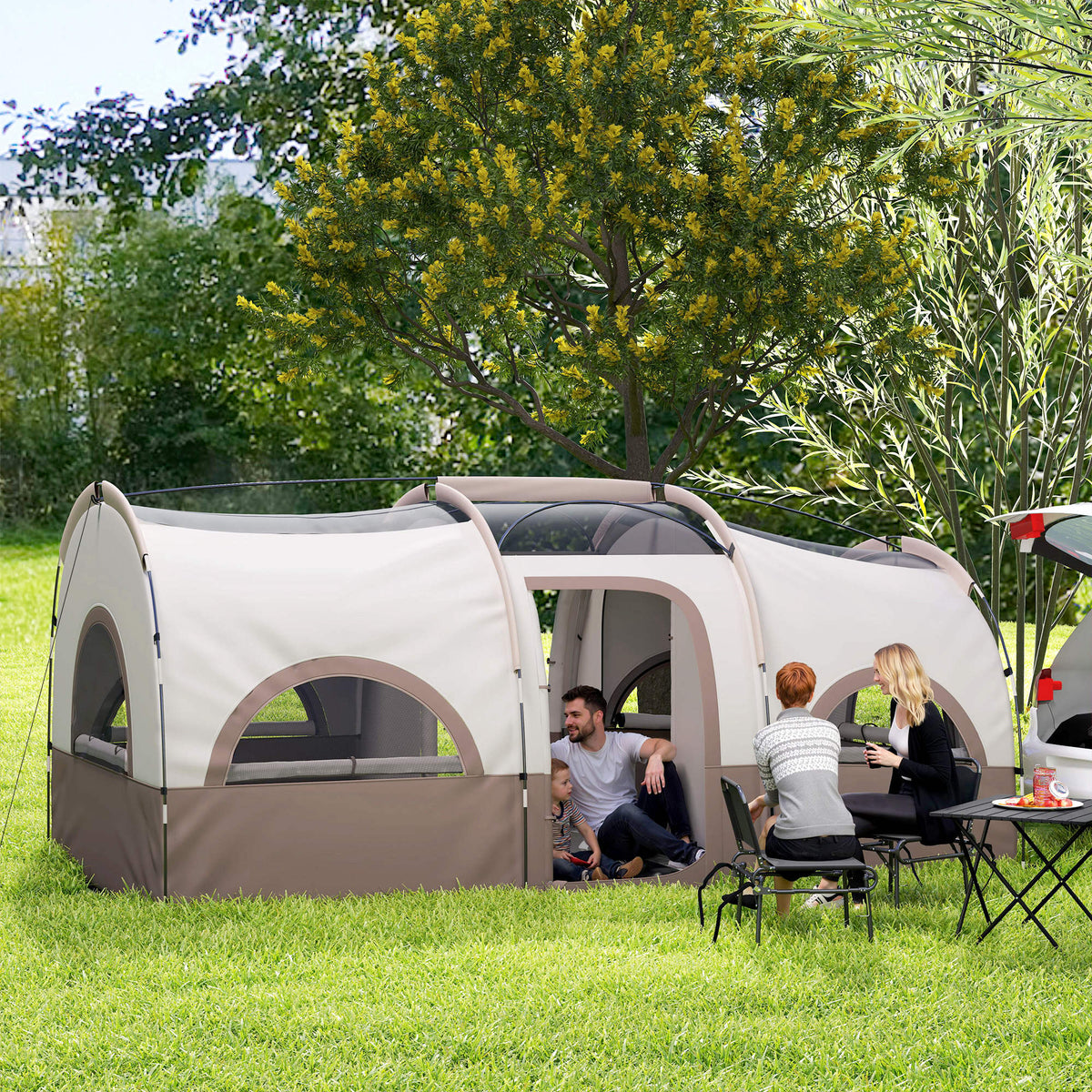 4 Person Camping Tent, 3 Room Cabin Tent, 3000mm Waterproof and UPF30+ with Sewn in Groundsheet and Carry – view 14