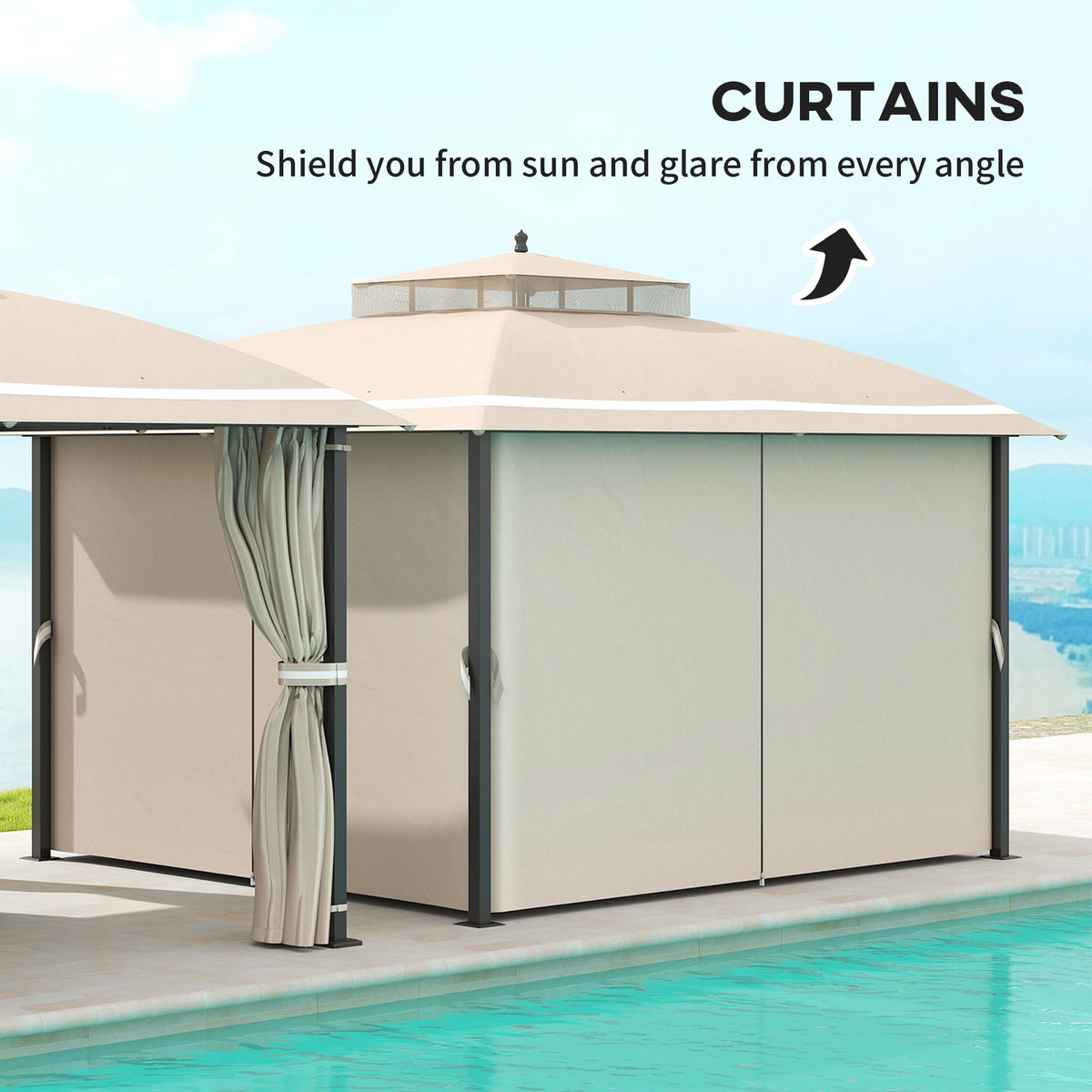 10' x 12' Outdoor Gazebo, Double Roof Patio Gazebo Canopy with Netting and Curtains for Garden, Lawn, Backyard, Deck