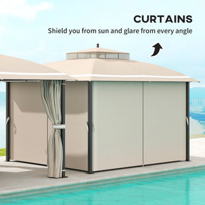 10' x 12' Outdoor Gazebo, Double Roof Patio Gazebo Canopy with Netting and Curtains for Garden, Lawn, Backyard, Deck