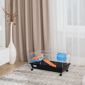 Small Animal Cage, Rolling Bunny Cage, Guinea Pig Cage with Food Dish, Water Bottle, Hay Feeder, Platform – view 7