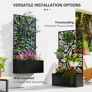 Metal Raised Garden Bed with Privacy Panel, Freestanding or Wall Mounted Outdoor Planter Box for Garden, Patio