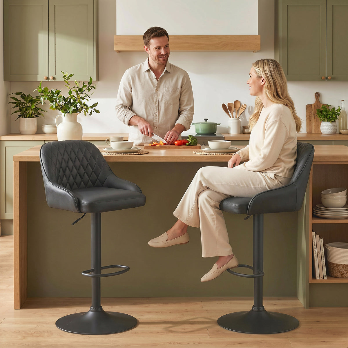 Bar Stools Adjustable Swivel Kitchen Chairs with Backrest Set of 2 for Kitchen Island Black