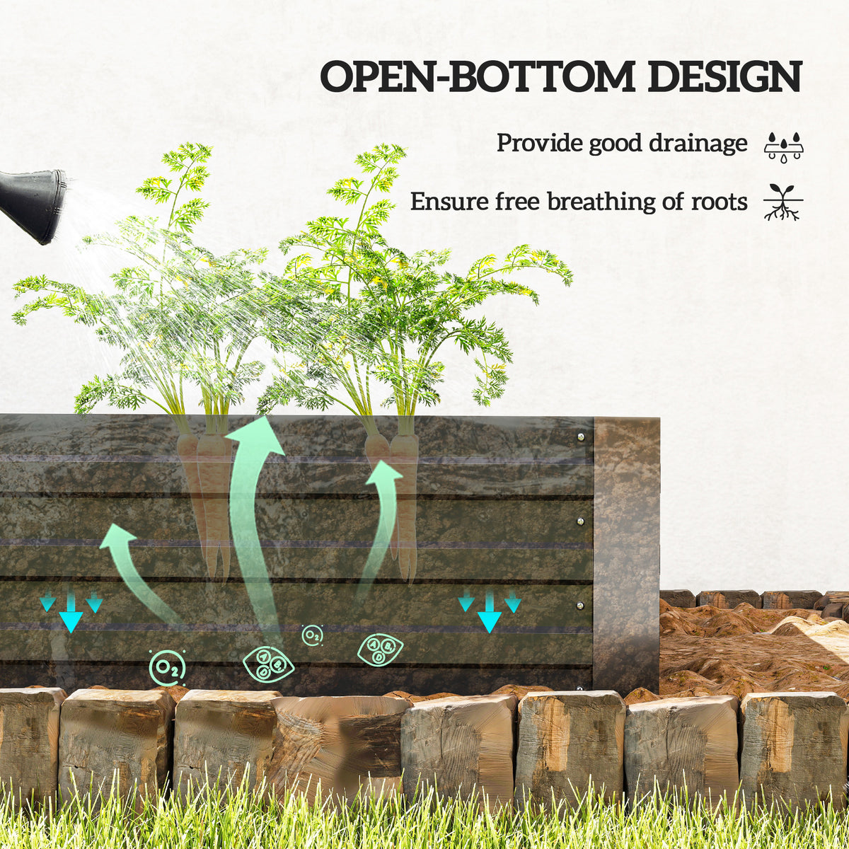 6' x 3' x 1' Raised Garden Bed with 2 Trellis Tomato Cages, Steel Frame Elevated Planter Box, Black – view 3