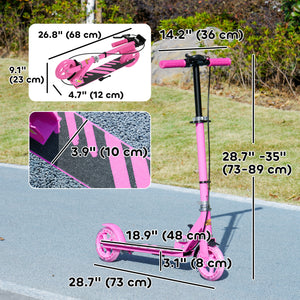 Qaba Scooter for Kids Ages 3-8 with Light Up Wheels, Adjustable Handlebar, Rear Brake & Handbrake for Girls and Boys