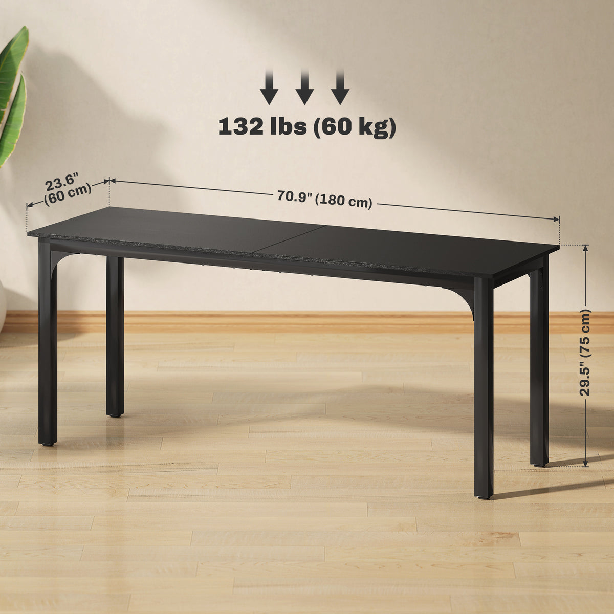 71" Computer Desk, Desktop Desk with Metal Legs, Distressed Black – view 2
