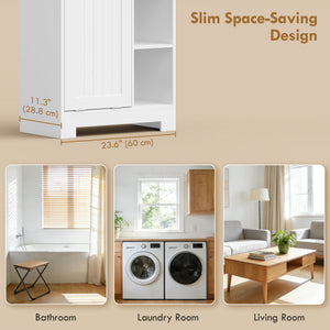 67" Tall Bathroom Storage Cabinet, Slim Bathroom Cabinet with Tilt-Out Laundry Basket, White
