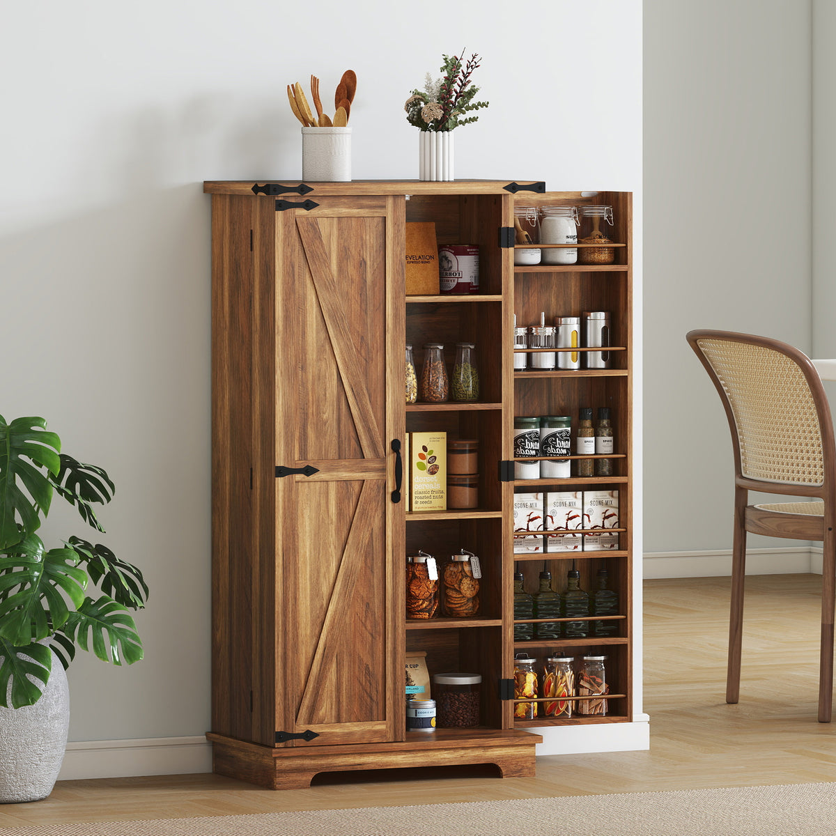 47" Kitchen Pantry Storage Cabinet, Farmhouse Kitchen Pantry Cabinet with Adjustable Shelves and Door – view 15