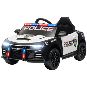Qaba Kids Electric Ride on Police Car with Remote Control, Sirens, Flashing Lights, Music, Horn, Shock Absorbers, White