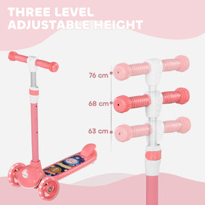 Qaba 3 Wheel Kids Scooter, Toddler Kick Scooter with Adjustable Height, Rear-Fender Brake, LED Light, TPE Handlebar