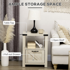 Side Table with Storage, Farmhouse End Table with Drawer, Open Shelf and Barn-style Panel – view 3