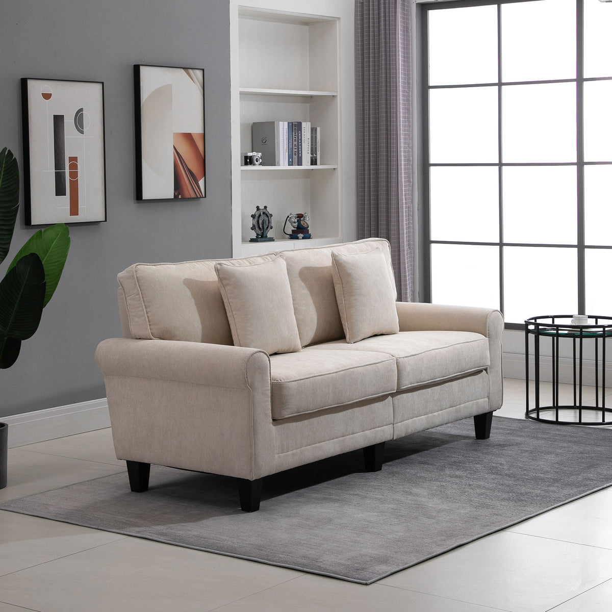 Modern 3 Seater Sofa, Corduroy Fabric 3 Seater Couch with Pine Wood Legs and Rolled Armrests for Living – view 6