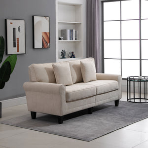 Modern 3 Seater Sofa, Corduroy Fabric 3 Seater Couch with Pine Wood Legs and Rolled Armrests for Living – view 6