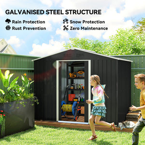 8' x 6' Outdoor Storage Shed, Metal Garden Tool Storage House with Lockable Sliding Doors and Vents for – view 3