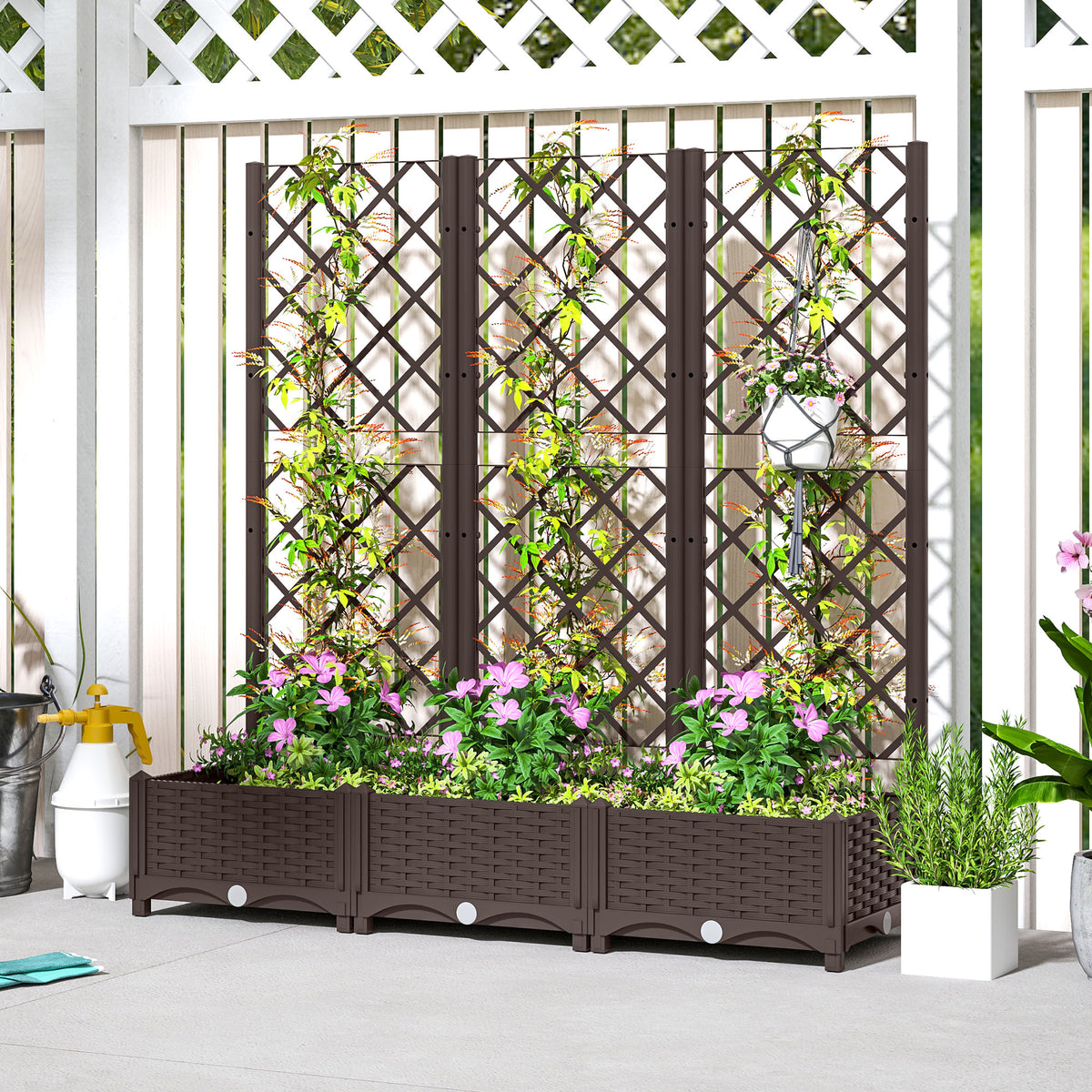 Raised Garden Bed with Trellis, Plastic Raised Flower Bed with Drainage Holes and Drain Plugs – view 21