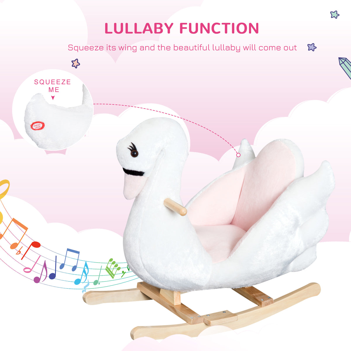 Qaba Soft Warm Kids Rocking Horse Child Plush Ride On Toy Swan Style Playtime with Lullaby Song White