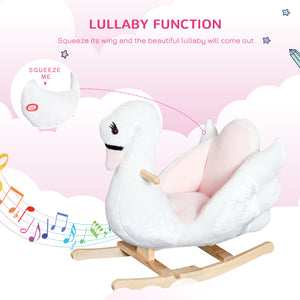 Qaba Soft Warm Kids Rocking Horse Child Plush Ride On Toy Swan Style Playtime with Lullaby Song White