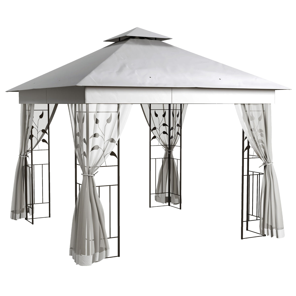 10'x10' Soft-top Steel Patio Gazebo Outdoor Sun Shelter with 2-Tier Polyester Roof, Curtain Sidewalls, Beige – view 36