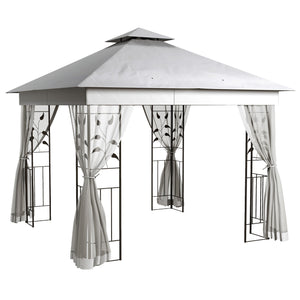 10'x10' Soft-top Steel Patio Gazebo Outdoor Sun Shelter with 2-Tier Polyester Roof, Curtain Sidewalls, Beige – view 36