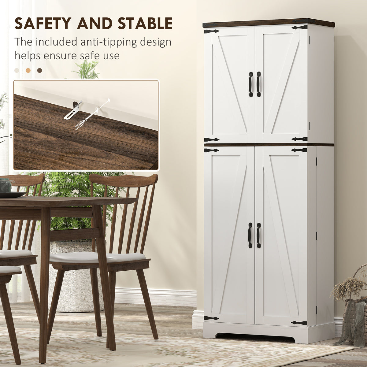 64" Tall Kitchen Pantry Cabinet with Spice Racks and Adjustable Shelves, Black Wood Grain
