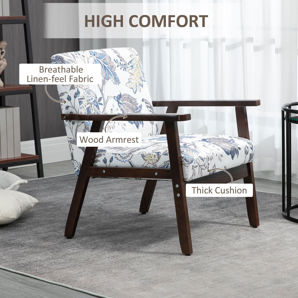 Accent Chairs with Cushioned Seat, Upholstered Linen-Feel Armchair with Adjustable Feet for Bedroom – view 25