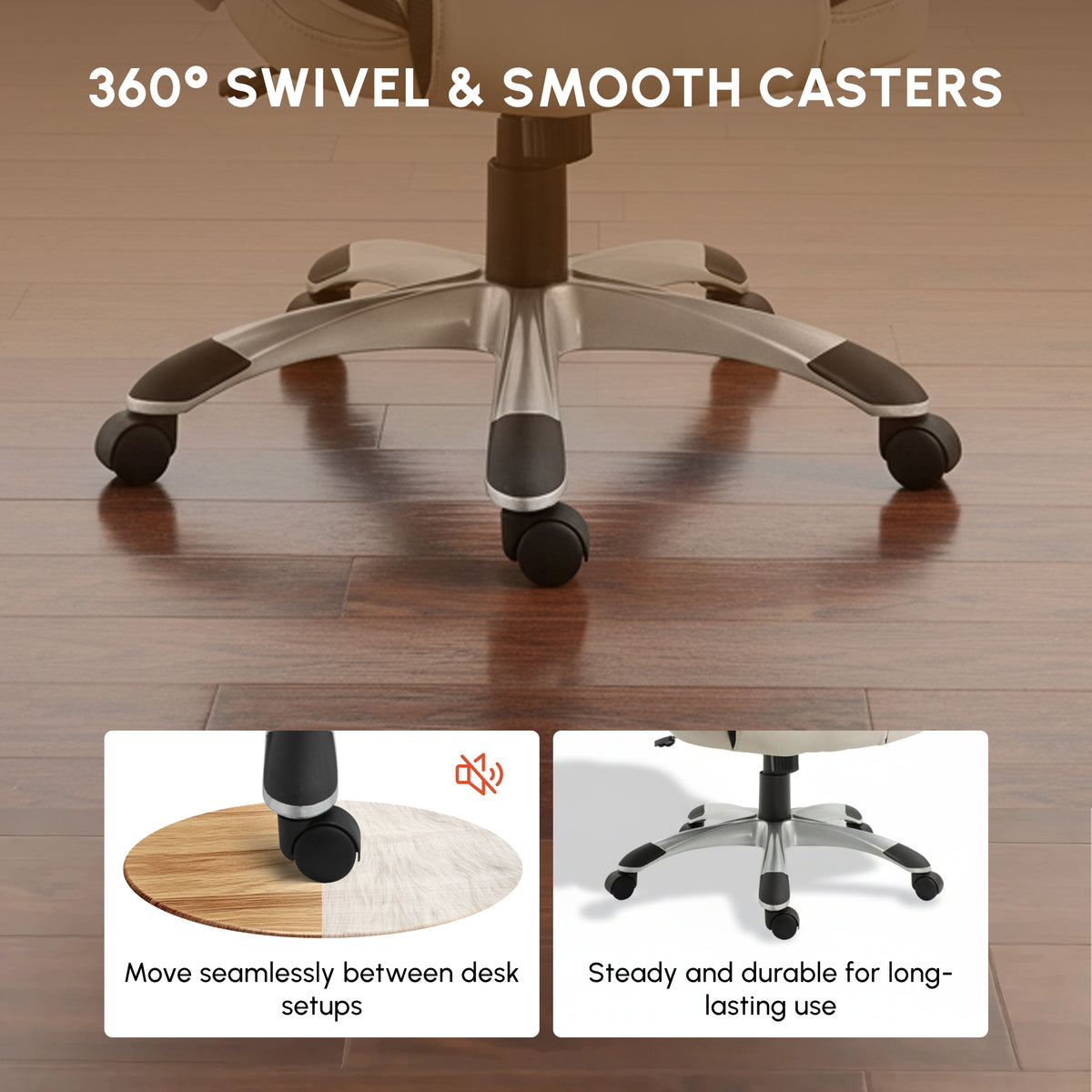 Ergonomic Office Chair PU Leather Executive on Rolling Wheels Task Computer Height Adjustable Swivel Ergonomic, Greige and Black