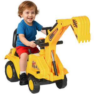 Ride-On Toy Excavator with Digger Scooter Steering Wheel Storage Toddlers for 18-48 Months, Yellow