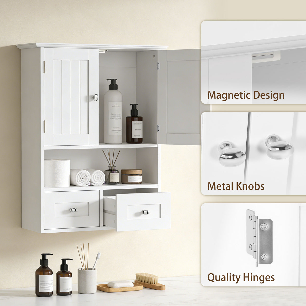 Bathroom Wall Cabinet, Medicine Cabinet, Over Toilet Storage Cabinet with Shelf and Drawers for Hallway – view 8