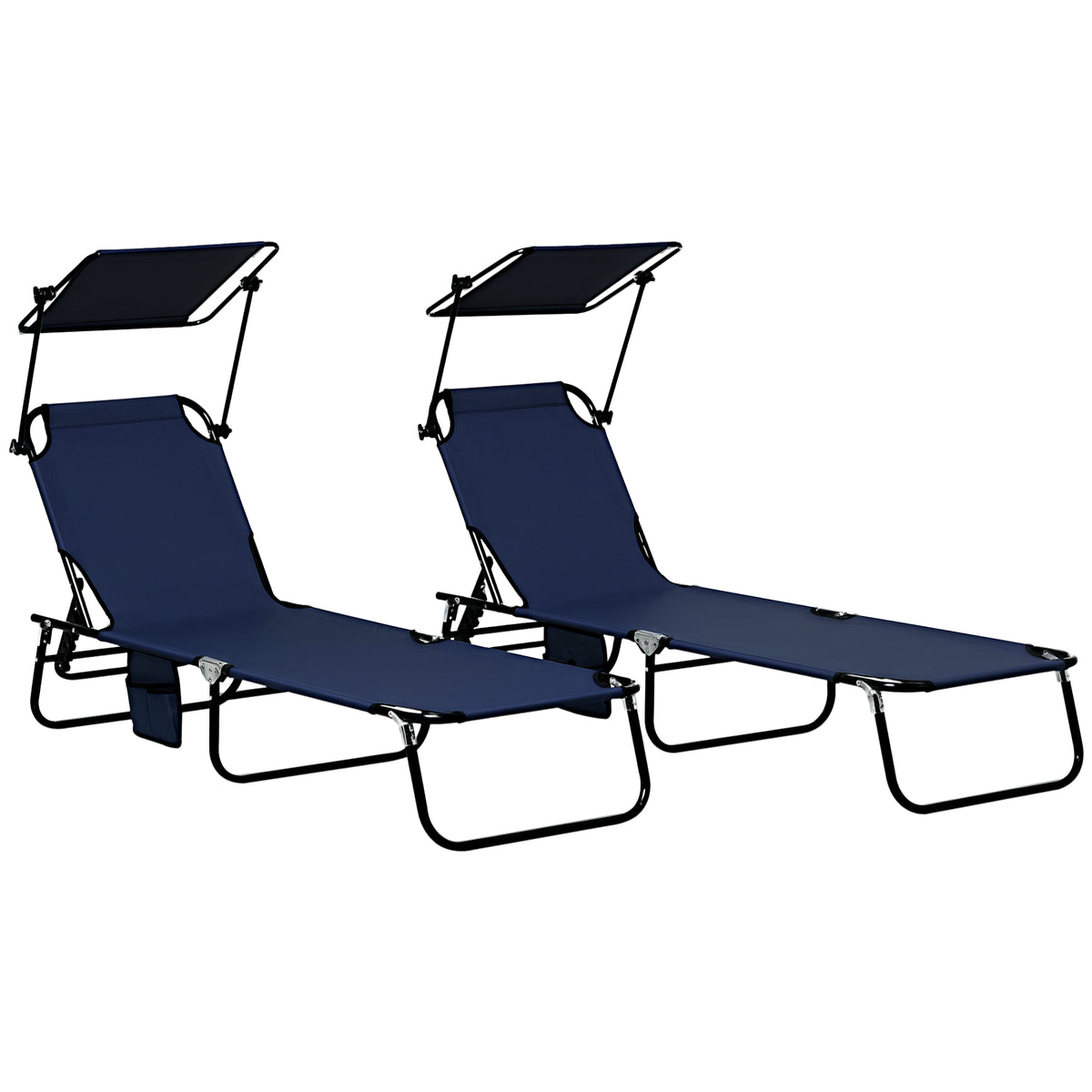 2 Piece Folding Outdoor Chaise Lounges, Pool Tanning Chairs with Reclining Back, Sunshade for Beach, Patio – view 8