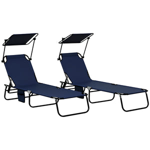 2 Piece Folding Outdoor Chaise Lounges, Pool Tanning Chairs with Reclining Back, Sunshade for Beach, Patio – view 8