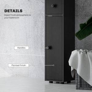71" Tall Bathroom Cabinet, Narrow Toilet Paper Cabinet with Open Shelves, 2 Door Cabinets, Adjustable Shelves, Black
