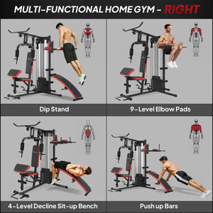 Soozier Multi Home Gym Equipment, Workout Station with Sit up Bench, Push up Stand, Dip Station, 143lbs Weights